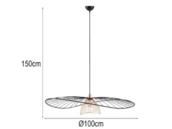 Große LED Pendelleuchte mit Gitter Lampenschirm Schwarz Gold, Ø 100cm