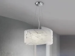 Große LED Pendelleuchte mit Glas Lampenschirm & Streifendekor, Ø 50cm