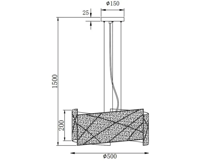 Große LED Pendelleuchte mit Glas Lampenschirm & Streifendekor, Ø 50cm