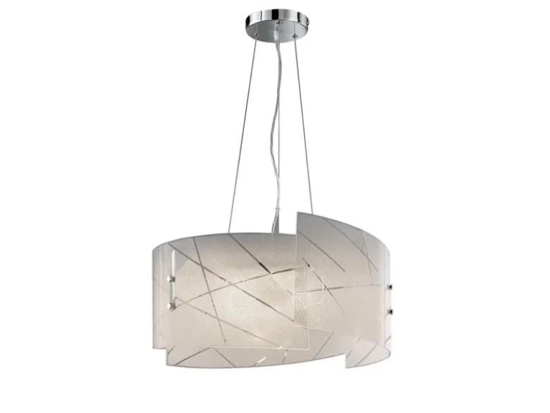 Große LED Pendelleuchte mit Glas Lampenschirm & Streifendekor, Ø 50cm