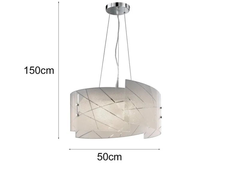 Große LED Pendelleuchte mit Glas Lampenschirm & Streifendekor, Ø 50cm