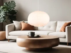 Große LED Pendelleuchte mit Kugel Lampenschirm aus Plüsch, Ø 50cm