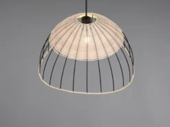 Große LED Pendelleuchte mit Lampenschirm aus Rattan & Draht, Ø 48cm