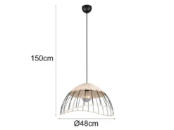 Große LED Pendelleuchte mit Lampenschirm aus Rattan & Draht, Ø 48cm