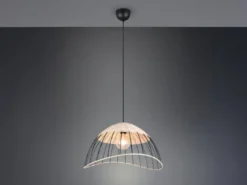 Große LED Pendelleuchte mit Lampenschirm aus Rattan & Draht, Ø 48cm