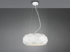 Große LED Pendelleuchte mit Lasercut Muster Weiß matt, Ø 50cm