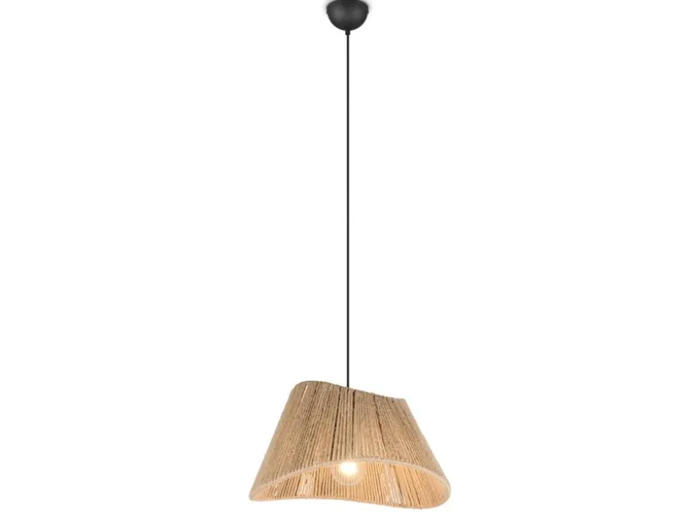 Große LED Pendelleuchte mit Lampenschirm geflochten aus Jute Natur, Ø 52cm