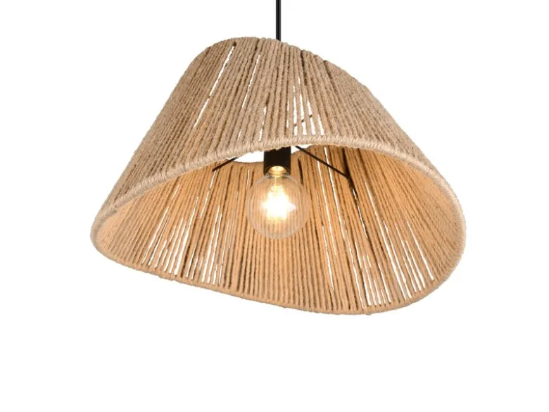 Große LED Pendelleuchte mit Lampenschirm geflochten aus Jute Natur, Ø 52cm