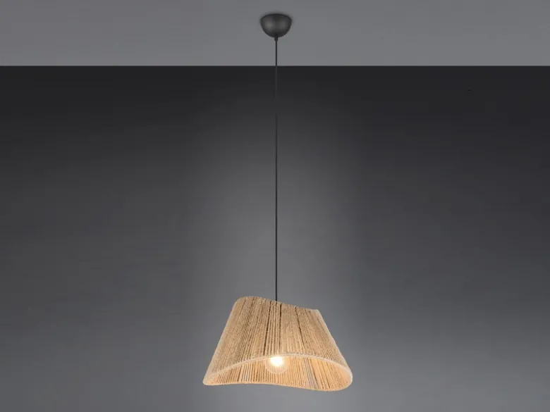 Große LED Pendelleuchte mit Lampenschirm geflochten aus Jute Natur, Ø 52cm