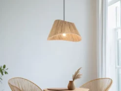 Große LED Pendelleuchte mit Lampenschirm geflochten aus Jute Natur, Ø 52cm