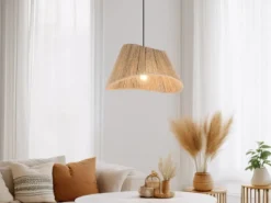 Große LED Pendelleuchte mit Lampenschirm geflochten aus Jute Natur, Ø 52cm