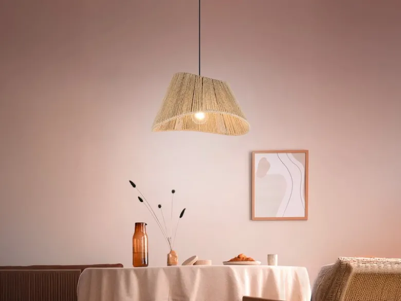 Große LED Pendelleuchte mit Lampenschirm geflochten aus Jute Natur, Ø 52cm