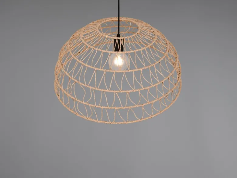 Große LED Pendelleuchte mit Makramee Lampenschirm aus Papiergarn, Ø 60cm