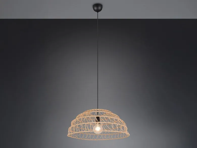 Große LED Pendelleuchte mit Makramee Lampenschirm aus Papiergarn, Ø 60cm