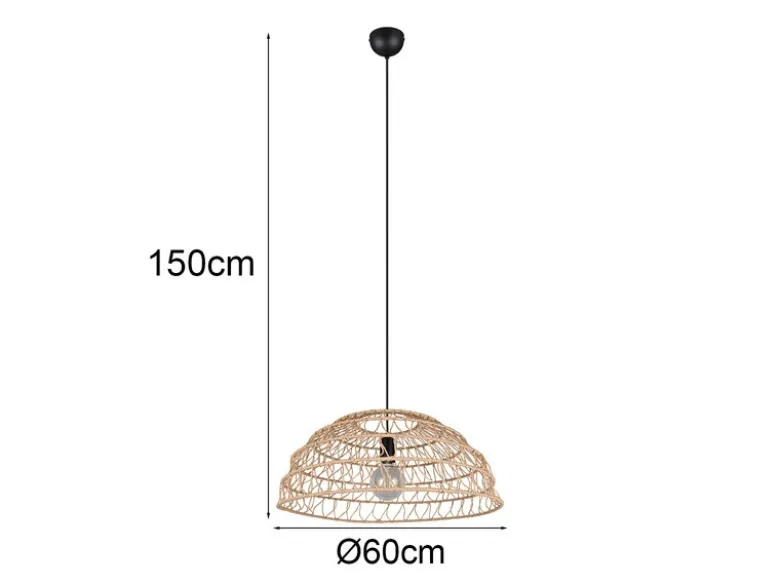 Große LED Pendelleuchte mit Makramee Lampenschirm aus Papiergarn, Ø 60cm