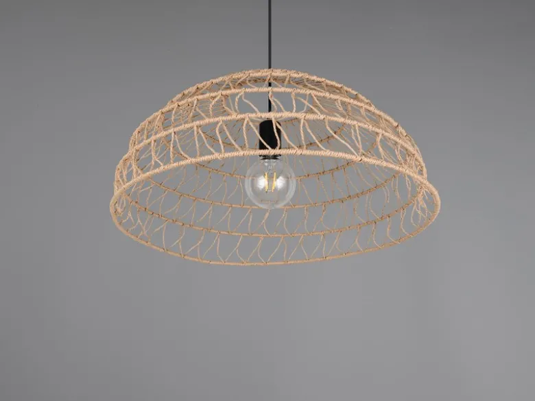 Große LED Pendelleuchte mit Makramee Lampenschirm aus Papiergarn, Ø 60cm