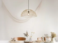 Große LED Pendelleuchte mit Makramee Lampenschirm aus Papiergarn, Ø 60cm