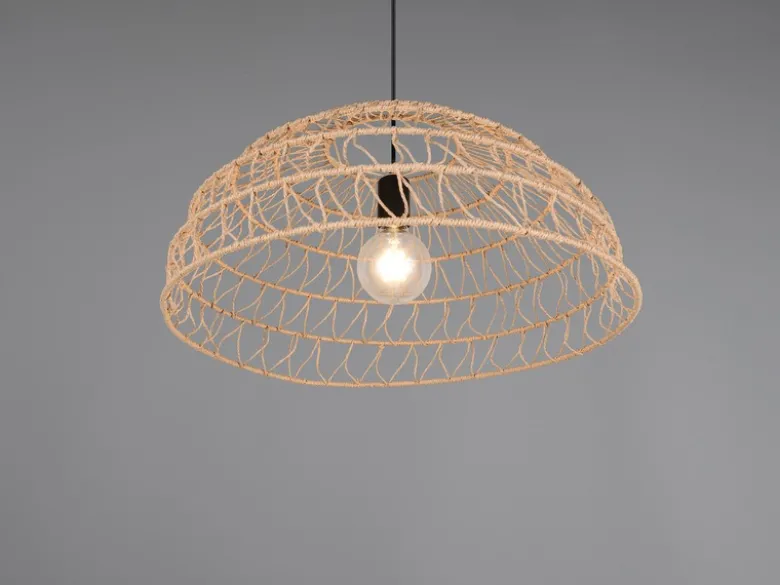 Große LED Pendelleuchte mit Makramee Lampenschirm aus Papiergarn, Ø 60cm