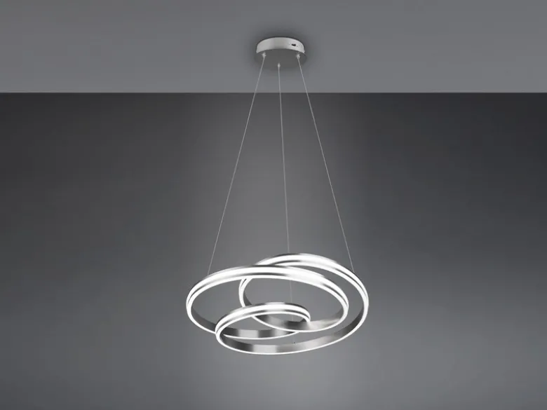 Große LED Pendelleuchte NURIA dimmbar geschwungen Silber, Ø 60cm