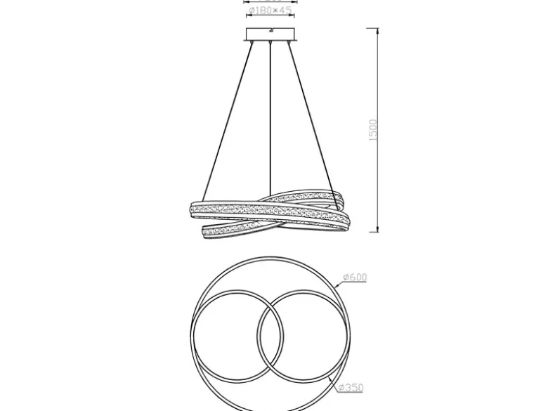 Große LED Pendelleuchte NURIA dimmbar geschwungen Silber, Ø 60cm