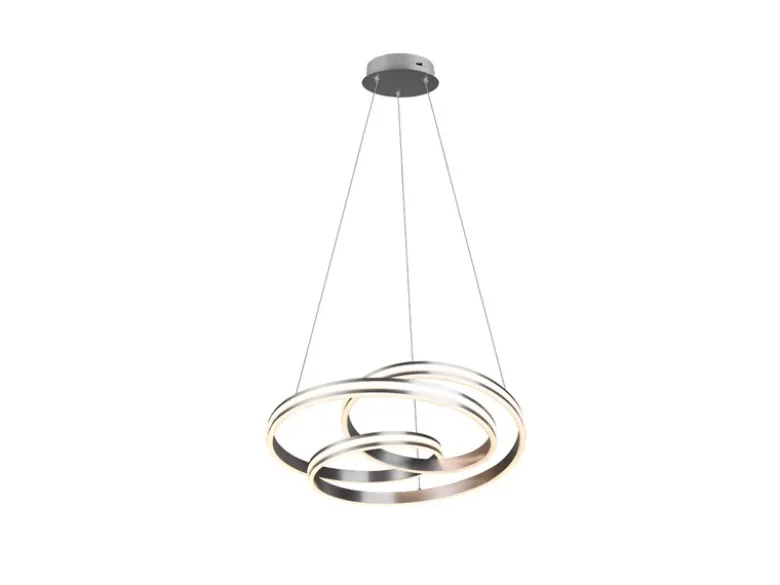 Große LED Pendelleuchte NURIA dimmbar geschwungen Silber, Ø 60cm