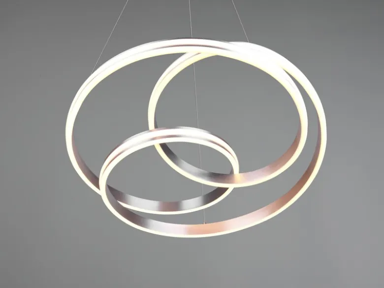 Große LED Pendelleuchte NURIA dimmbar geschwungen Silber, Ø 60cm