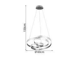 Große LED Pendelleuchte NURIA dimmbar geschwungen Silber, Ø 60cm