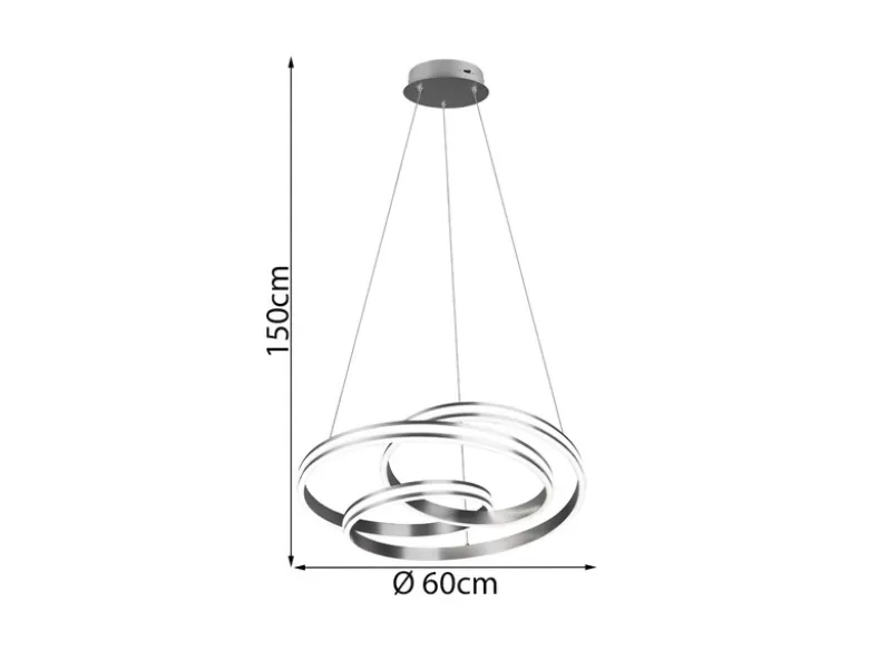 Große LED Pendelleuchte NURIA dimmbar geschwungen Silber, Ø 60cm