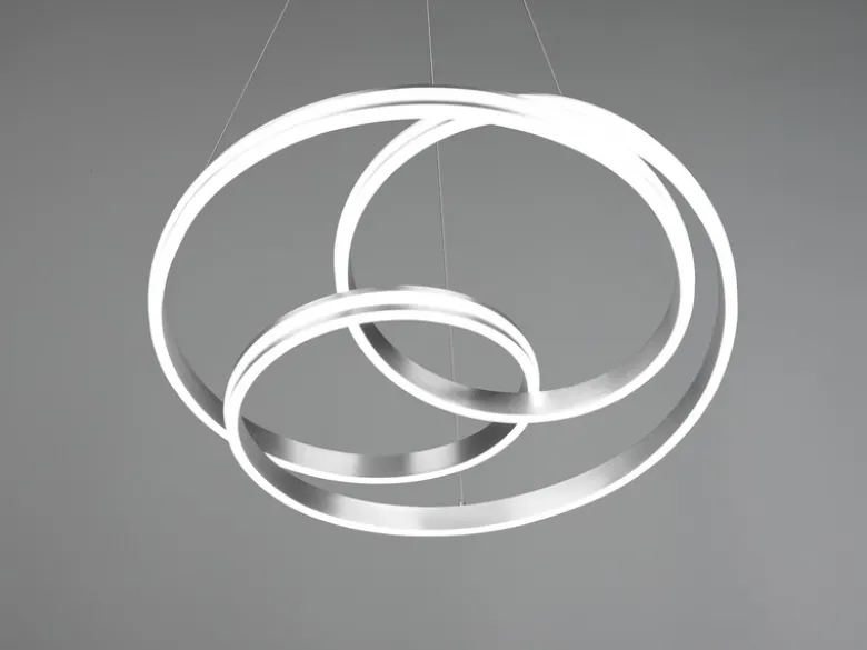 Große LED Pendelleuchte NURIA dimmbar geschwungen Silber, Ø 60cm