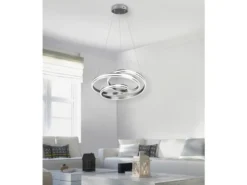 Große LED Pendelleuchte NURIA dimmbar geschwungen Silber, Ø 60cm