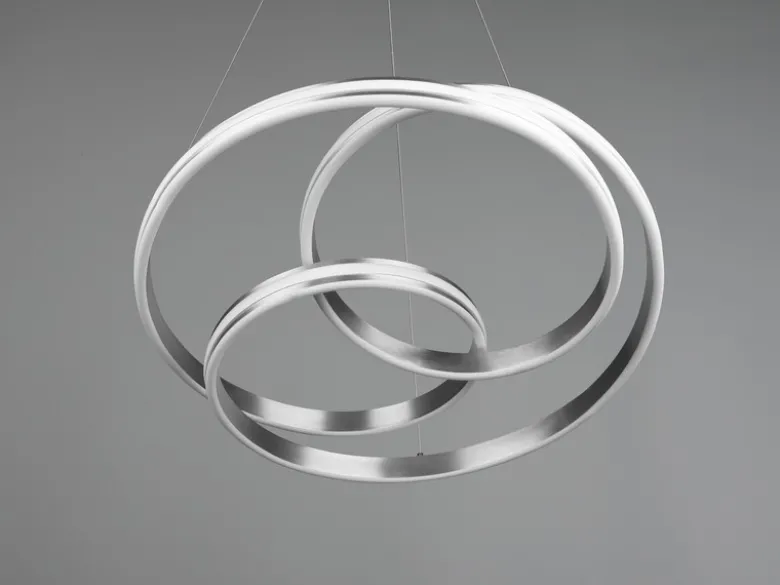Große LED Pendelleuchte NURIA dimmbar geschwungen Silber, Ø 60cm