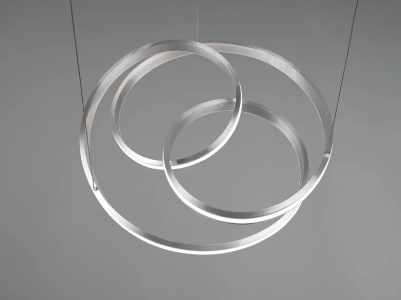 Große LED Pendelleuchte NURIA dimmbar geschwungen Silber, Ø 60cm