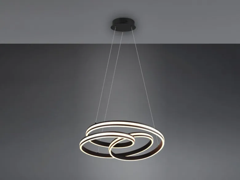 Große LED Pendelleuchte NURIA dimmbar geschwungen Schwarz, Ø 60cm