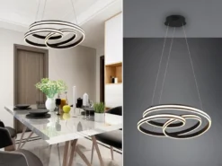 Große LED Pendelleuchte NURIA dimmbar geschwungen Schwarz, Ø 60cm