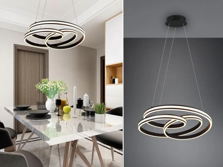 Große LED Pendelleuchte NURIA dimmbar geschwungen Schwarz, Ø 60cm