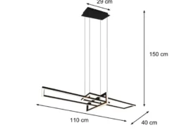 Große LED Pendelleuchte SALINAS lang mit Switch Dimmer Schwarz, Breite 110cm