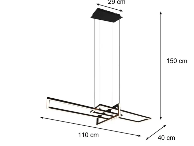 Große LED Pendelleuchte SALINAS lang mit Switch Dimmer Schwarz, Breite 110cm