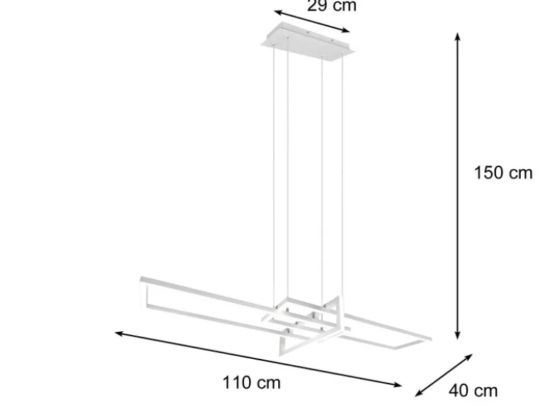 Große LED Pendelleuchte SALINAS lang mit Switch Dimmer Weiß, Breite 110cm