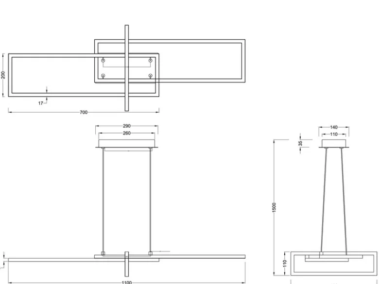 Große LED Pendelleuchte SALINAS lang mit Switch Dimmer Weiß, Breite 110cm