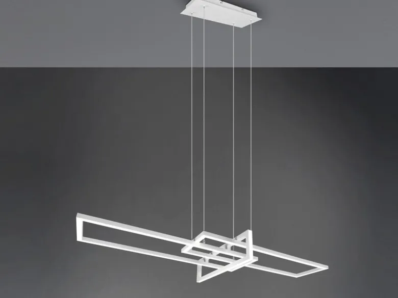 Große LED Pendelleuchte SALINAS lang mit Switch Dimmer Weiß, Breite 110cm