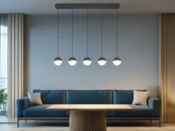 Große LED Pendelleuchte SENTA 5-flammig höhenverstellbar, Breite 114cm