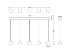 Große LED Pendelleuchte SENTA 5-flammig höhenverstellbar, Breite 114cm