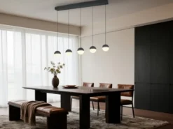 Große LED Pendelleuchte SENTA 5-flammig höhenverstellbar, Breite 114cm