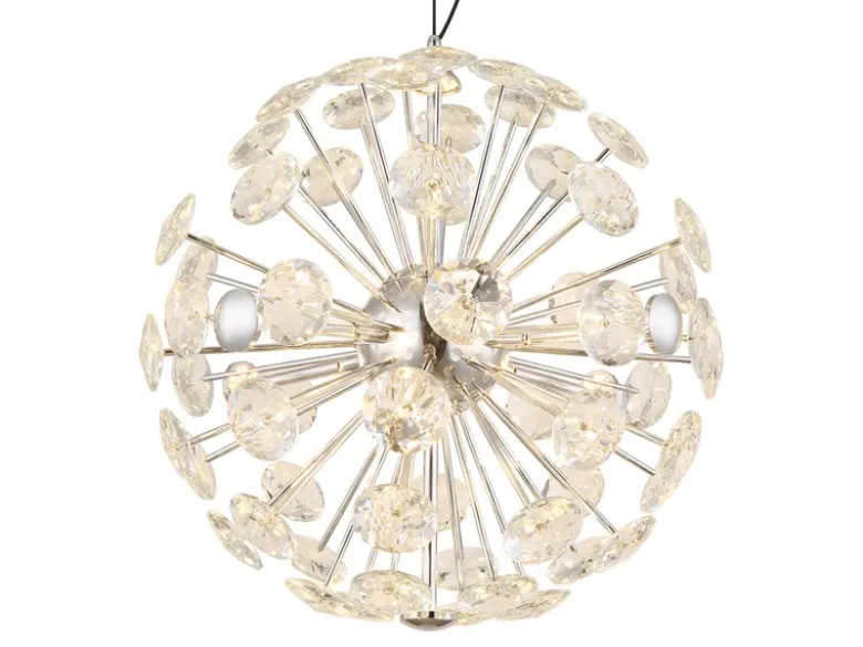 Große LED Pendelleuchte VIRINA Silber Kugellampe aus K9 Kristallen, Ø 45cm