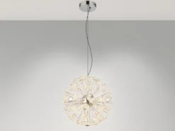 Große LED Pendelleuchte VIRINA Silber Kugellampe aus K9 Kristallen, Ø 45cm