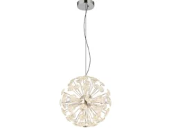 Große LED Pendelleuchte VIRINA Silber Kugellampe aus K9 Kristallen, Ø 45cm