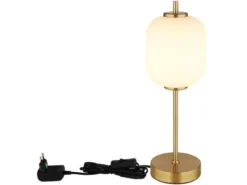 Große LED Retro Tischleuchte EWALD aus Metall in Messing & Opalglas, Höhe 40cm