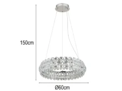 Große LED Ring Pendelleuchte DIANN mit Glaskristallen in Blütenoptik, Ø 60cm