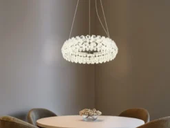 Große LED Ring Pendelleuchte DIANN mit Glaskristallen in Blütenoptik, Ø 60cm