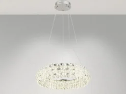 Große LED Ring Pendelleuchte DIANN mit Glaskristallen in Blütenoptik, Ø 60cm